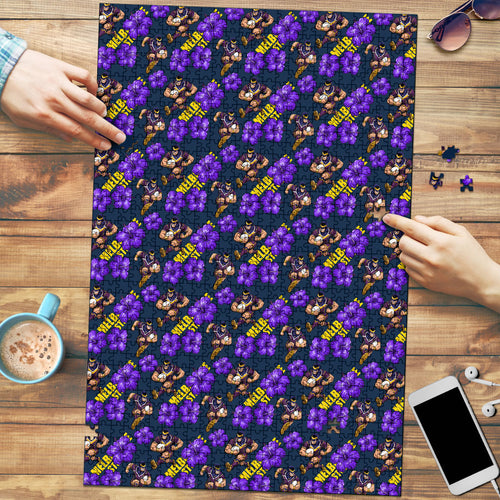 Melbourne Storm Puzzle Tropical Hibiscus Floral Seamless Rugby Mascot