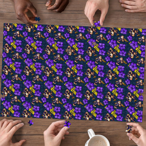 Melbourne Storm Puzzle Tropical Hibiscus Floral Seamless Rugby Mascot