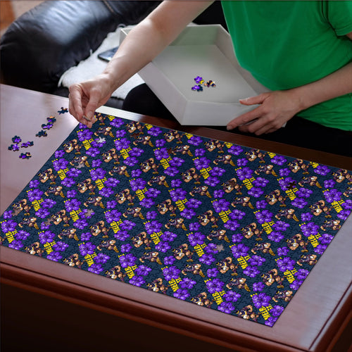 Melbourne Storm Puzzle Tropical Hibiscus Floral Seamless Rugby Mascot