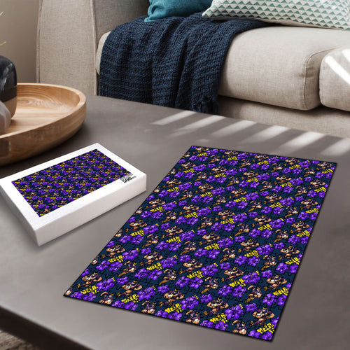 Melbourne Storm Puzzle Tropical Hibiscus Floral Seamless Rugby Mascot