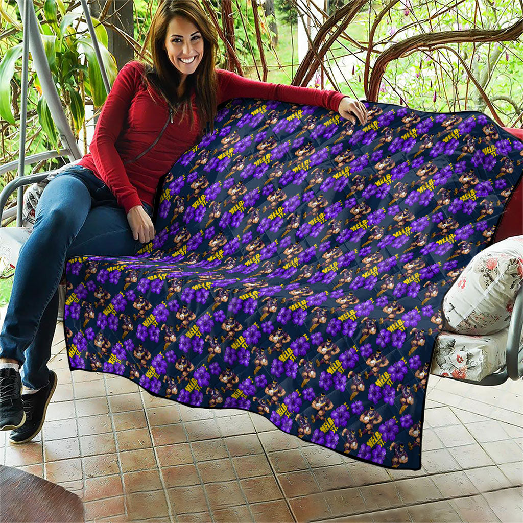 Melbourne Storm Quilt Tropical Hibiscus Floral Seamless Rugby Mascot