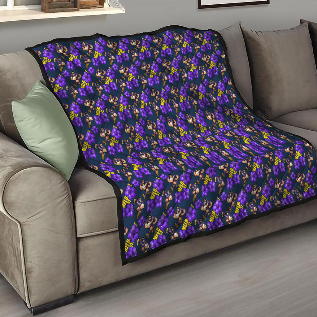 Melbourne Storm Quilt Tropical Hibiscus Floral Seamless Rugby Mascot