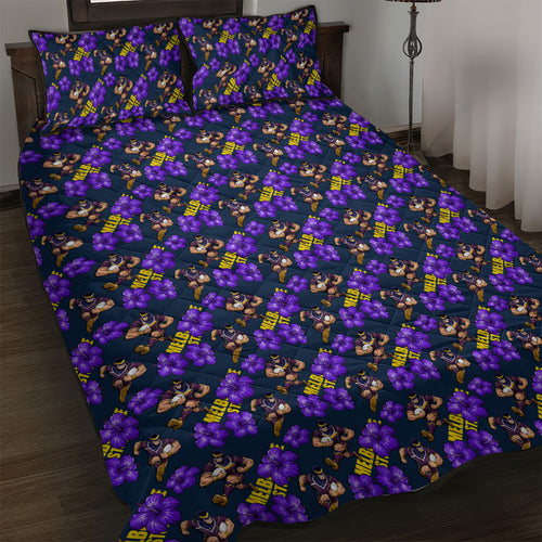 Melbourne Storm Quilt Bed Set Tropical Hibiscus Floral Seamless Rugby Mascot