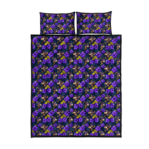 Melbourne Storm Quilt Bed Set Tropical Hibiscus Floral Seamless Rugby Mascot