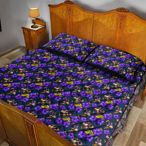 Melbourne Storm Quilt Bed Set Tropical Hibiscus Floral Seamless Rugby Mascot