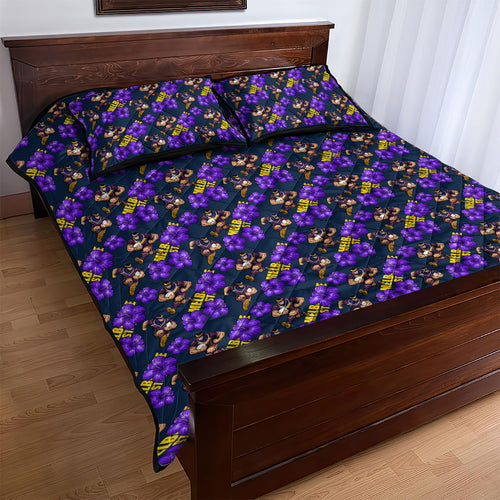 Melbourne Storm Quilt Bed Set Tropical Hibiscus Floral Seamless Rugby Mascot