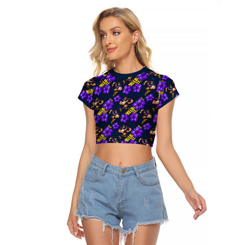 Melbourne Storm Raglan Cropped T Shirt Tropical Hibiscus Floral Seamless Rugby Mascot