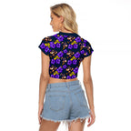Melbourne Storm Raglan Cropped T Shirt Tropical Hibiscus Floral Seamless Rugby Mascot