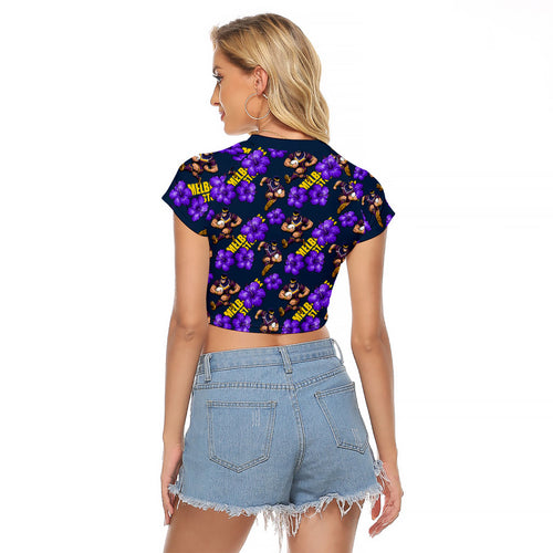 Melbourne Storm Raglan Cropped T Shirt Tropical Hibiscus Floral Seamless Rugby Mascot
