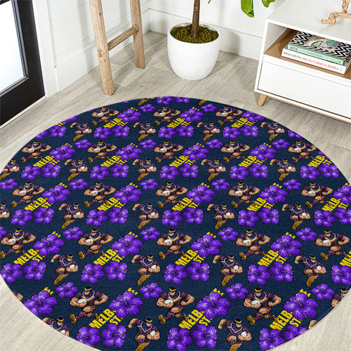 Melbourne Storm Round Carpet Tropical Hibiscus Floral Seamless Rugby Mascot
