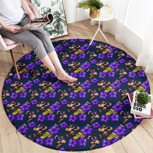 Melbourne Storm Round Carpet Tropical Hibiscus Floral Seamless Rugby Mascot