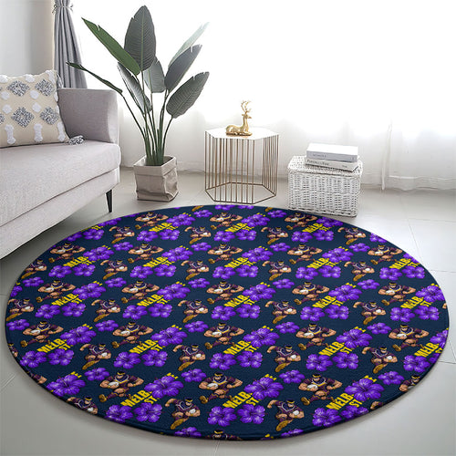 Melbourne Storm Round Carpet Tropical Hibiscus Floral Seamless Rugby Mascot