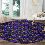 Melbourne Storm Round Carpet Tropical Hibiscus Floral Seamless Rugby Mascot