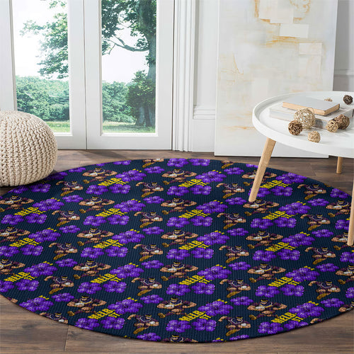 Melbourne Storm Round Carpet Tropical Hibiscus Floral Seamless Rugby Mascot