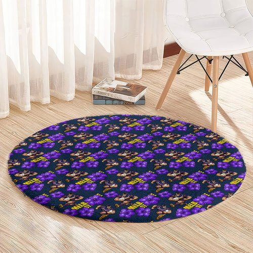 Melbourne Storm Round Carpet Tropical Hibiscus Floral Seamless Rugby Mascot