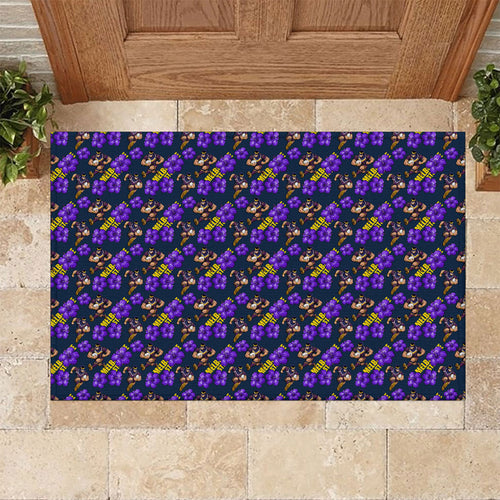 Melbourne Storm Rubber Doormat Tropical Hibiscus Floral Seamless Rugby Mascot
