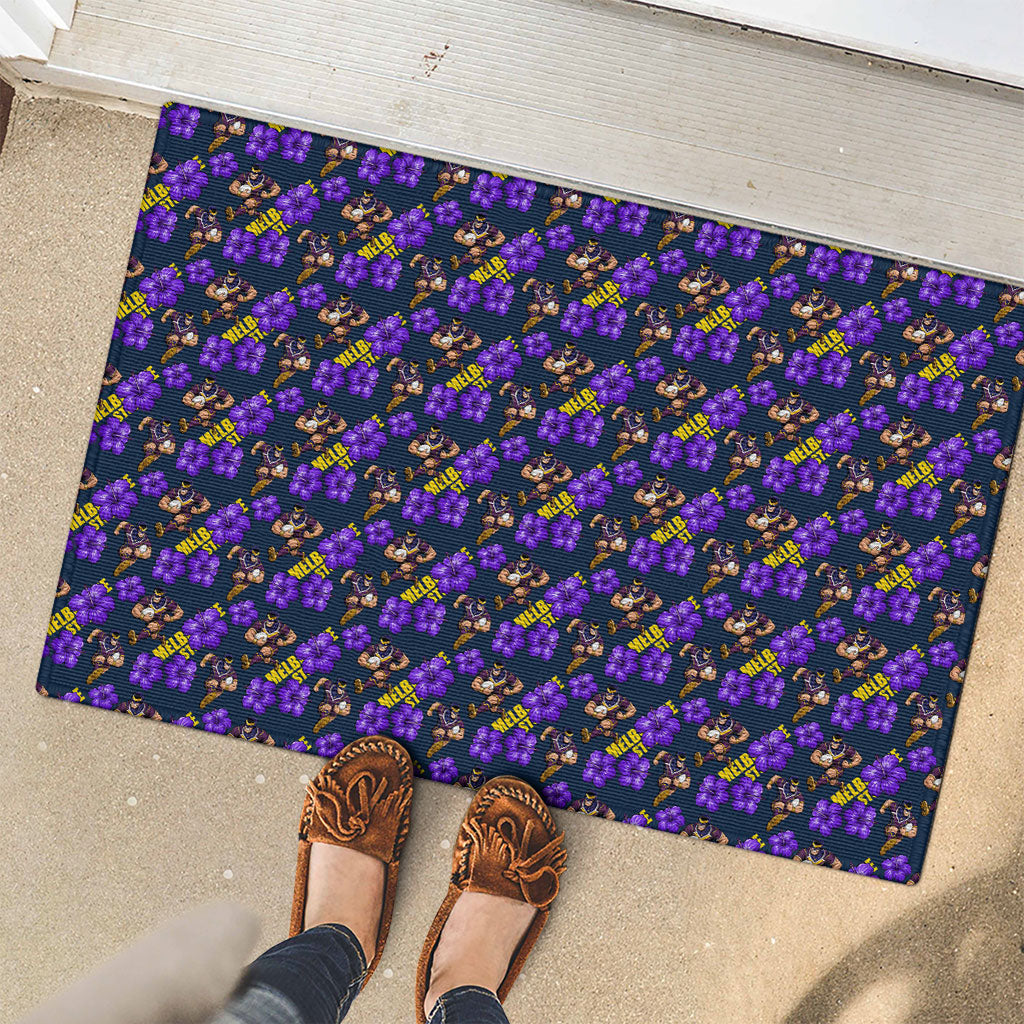 Melbourne Storm Rubber Doormat Tropical Hibiscus Floral Seamless Rugby Mascot