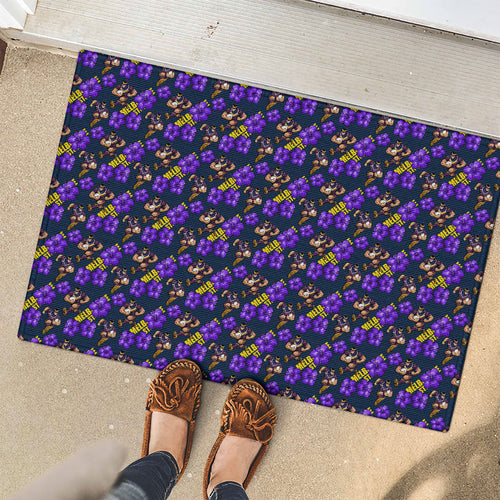 Melbourne Storm Rubber Doormat Tropical Hibiscus Floral Seamless Rugby Mascot
