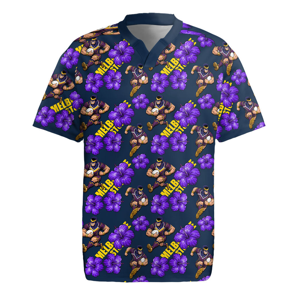 Melbourne Storm Rugby Jersey Tropical Hibiscus Floral Seamless Rugby Mascot