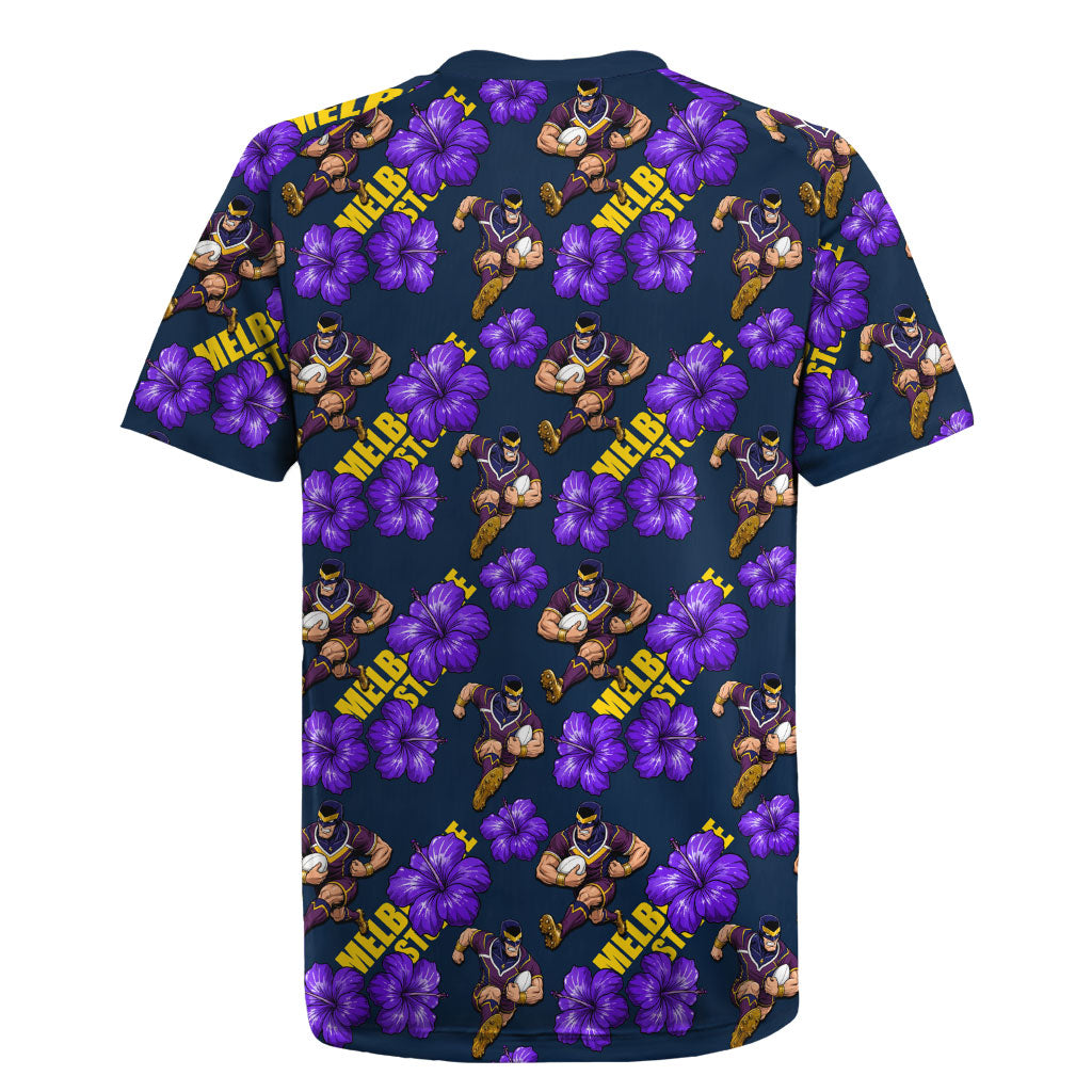 Melbourne Storm Rugby Jersey Tropical Hibiscus Floral Seamless Rugby Mascot