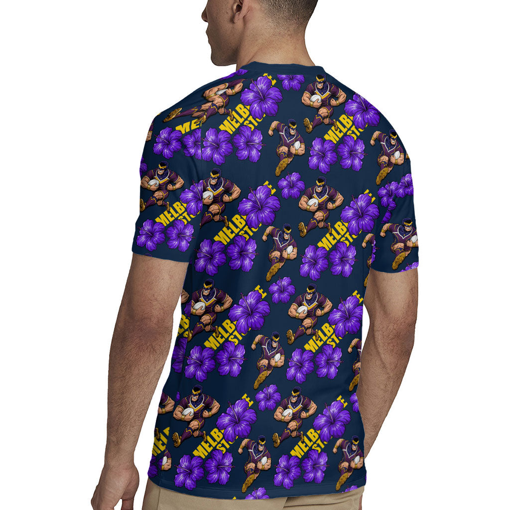 Melbourne Storm Rugby Jersey Tropical Hibiscus Floral Seamless Rugby Mascot