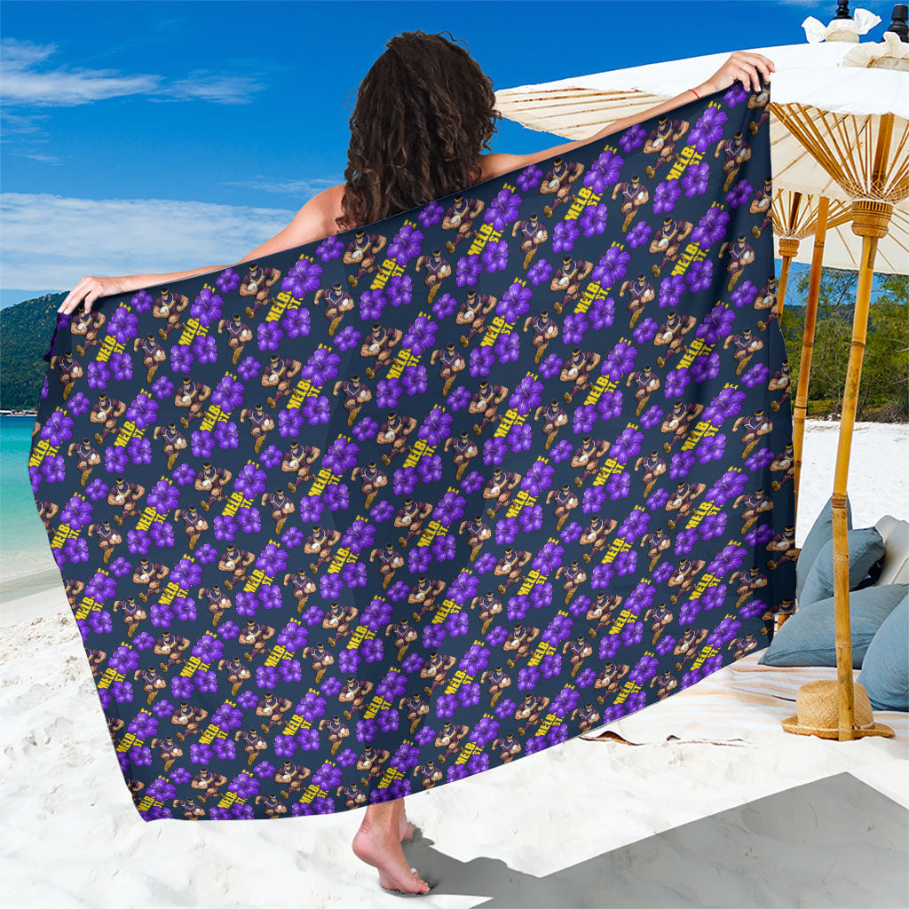 Melbourne Storm Sarong Tropical Hibiscus Floral Seamless Rugby Mascot