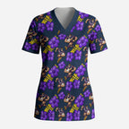 Melbourne Storm Scrub Top Tropical Hibiscus Floral Seamless Rugby Mascot