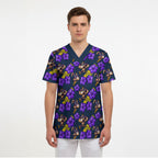 Melbourne Storm Scrub Top Tropical Hibiscus Floral Seamless Rugby Mascot