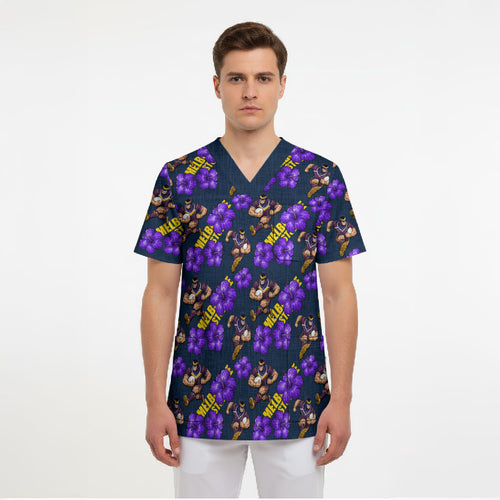 Melbourne Storm Scrub Top Tropical Hibiscus Floral Seamless Rugby Mascot