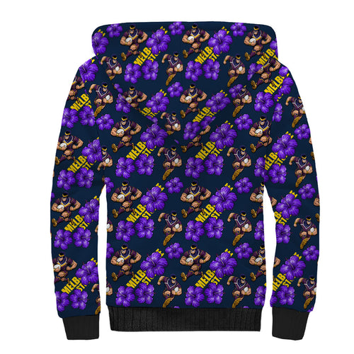 Melbourne Storm Sherpa Hoodie Tropical Hibiscus Floral Seamless Rugby Mascot