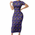 Melbourne Storm Short Sleeve Bodycon Dress Tropical Hibiscus Floral Seamless Rugby Mascot