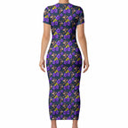 Melbourne Storm Short Sleeve Bodycon Dress Tropical Hibiscus Floral Seamless Rugby Mascot