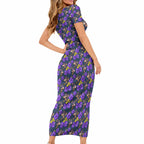 Melbourne Storm Short Sleeve Bodycon Dress Tropical Hibiscus Floral Seamless Rugby Mascot