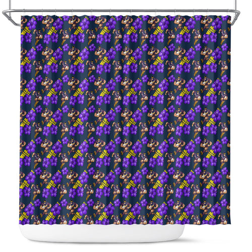 Melbourne Storm Shower Curtain Tropical Hibiscus Floral Seamless Rugby Mascot