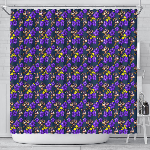 Melbourne Storm Shower Curtain Tropical Hibiscus Floral Seamless Rugby Mascot