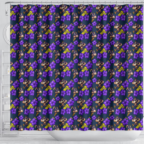 Melbourne Storm Shower Curtain Tropical Hibiscus Floral Seamless Rugby Mascot