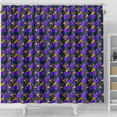 Melbourne Storm Shower Curtain Tropical Hibiscus Floral Seamless Rugby Mascot