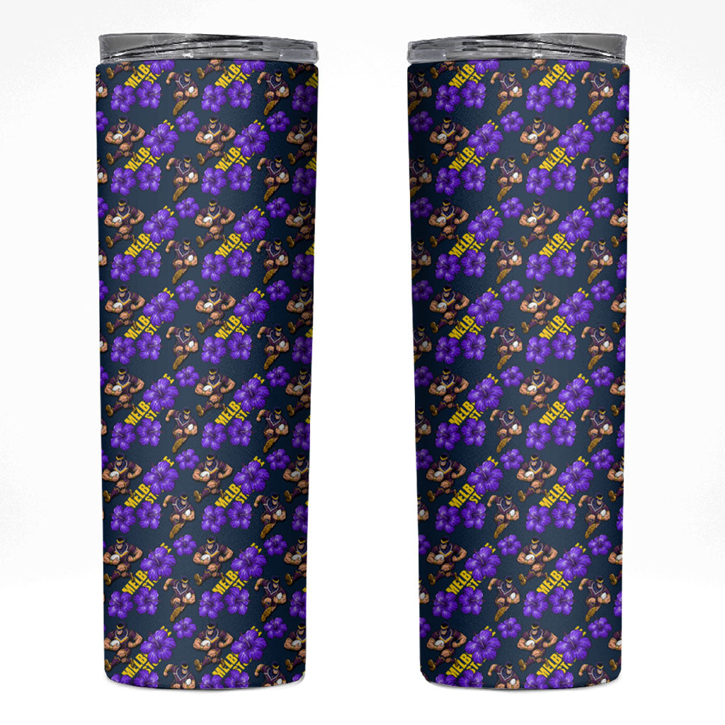 Melbourne Storm Skinny Tumbler Tropical Hibiscus Floral Seamless Rugby Mascot