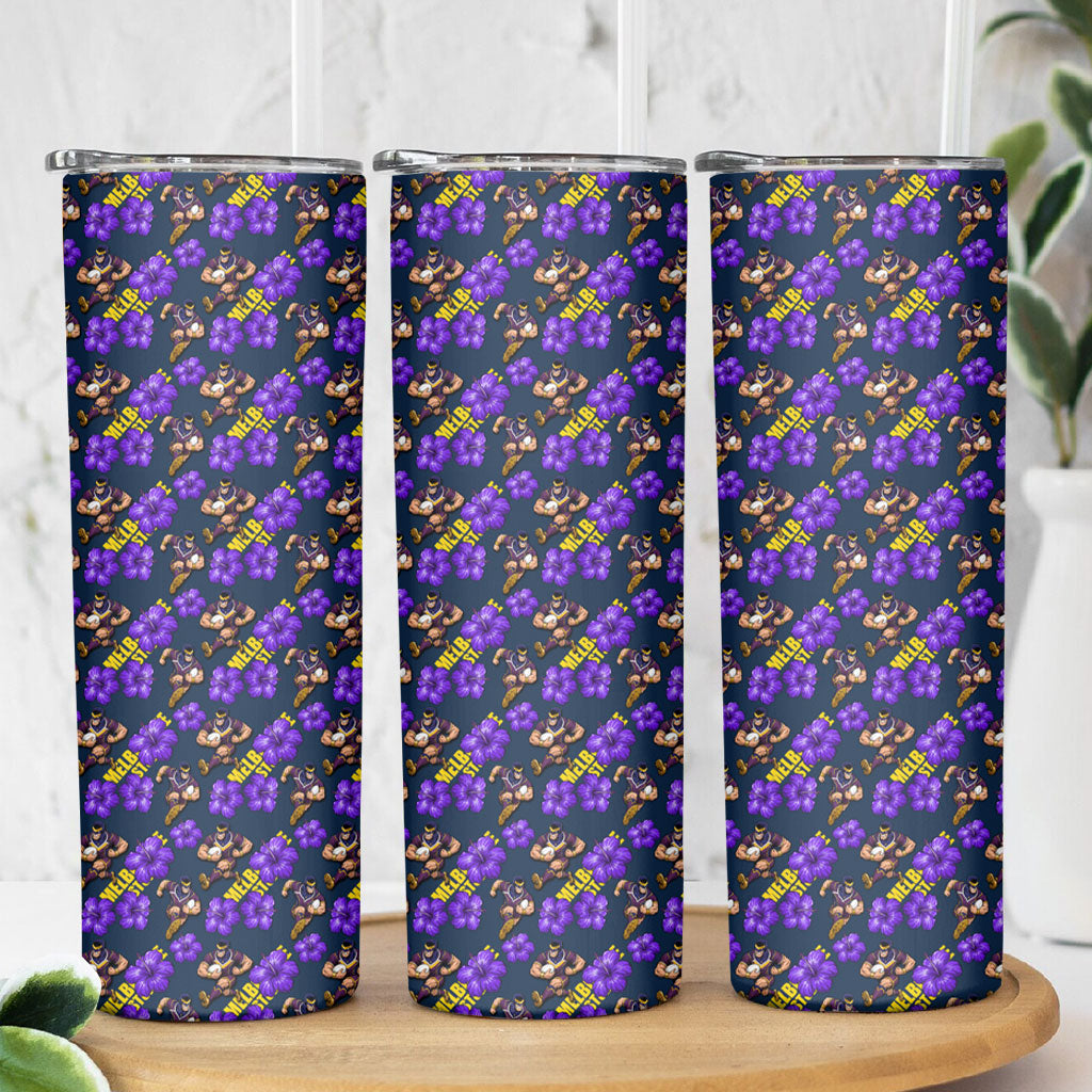 Melbourne Storm Skinny Tumbler Tropical Hibiscus Floral Seamless Rugby Mascot