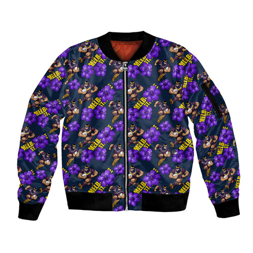 Melbourne Storm Sleeve Zip Bomber Jacket Tropical Hibiscus Floral Seamless Rugby Mascot