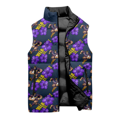 Melbourne Storm Sleeveless Puffer Jacket Tropical Hibiscus Floral Seamless Rugby Mascot