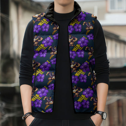 Melbourne Storm Sleeveless Puffer Jacket Tropical Hibiscus Floral Seamless Rugby Mascot