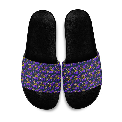 Melbourne Storm Slide Sandals Tropical Hibiscus Floral Seamless Rugby Mascot