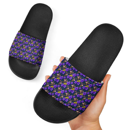 Melbourne Storm Slide Sandals Tropical Hibiscus Floral Seamless Rugby Mascot