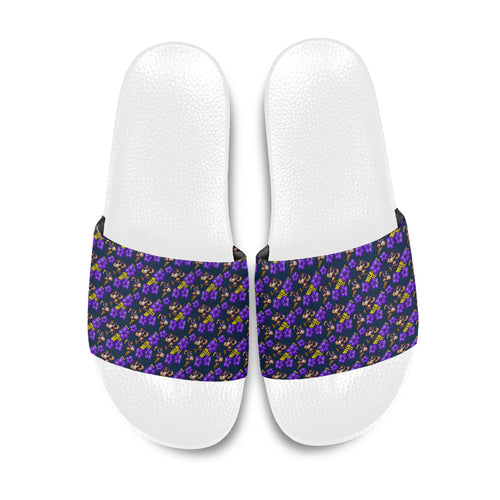 Melbourne Storm Slide Sandals Tropical Hibiscus Floral Seamless Rugby Mascot