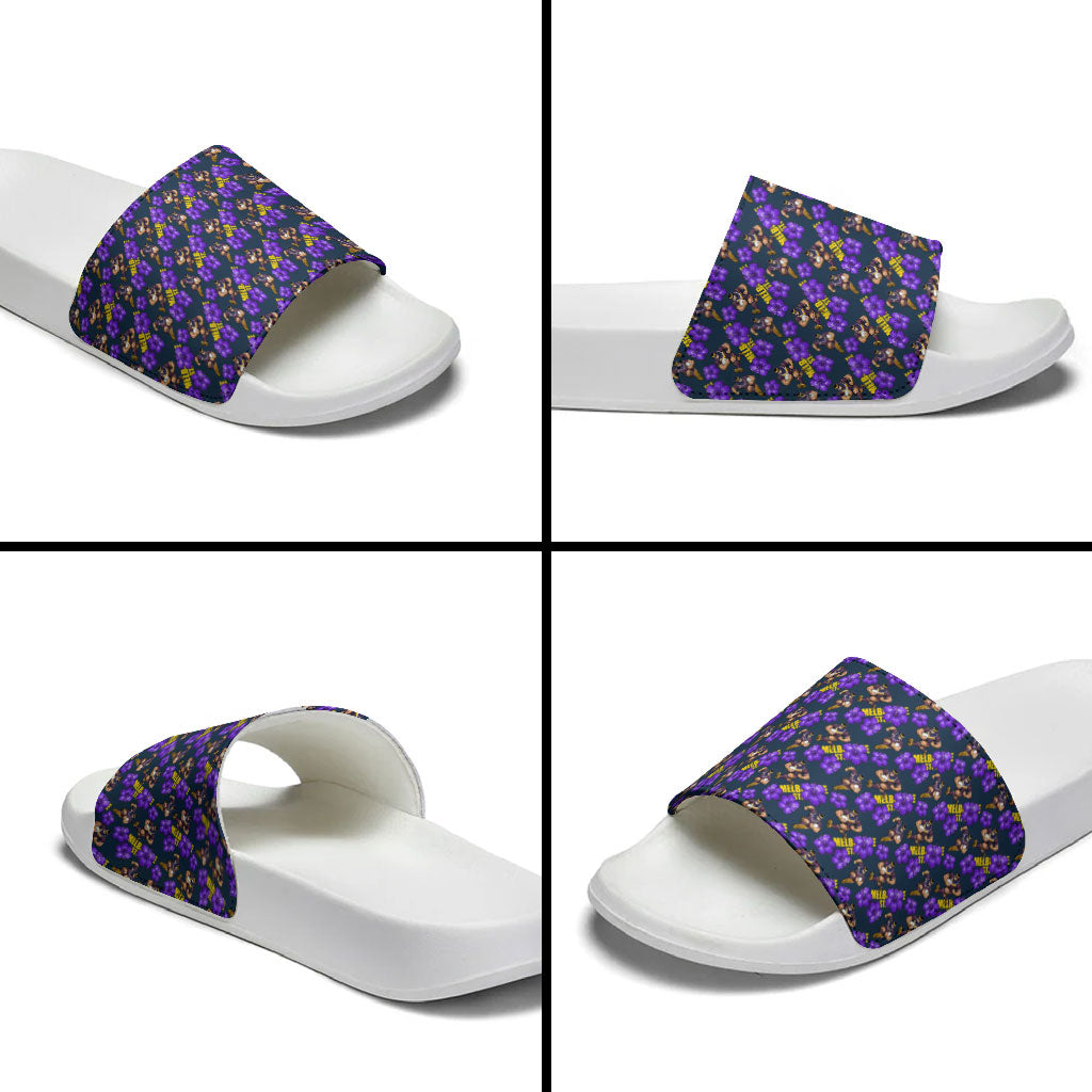 Melbourne Storm Slide Sandals Tropical Hibiscus Floral Seamless Rugby Mascot