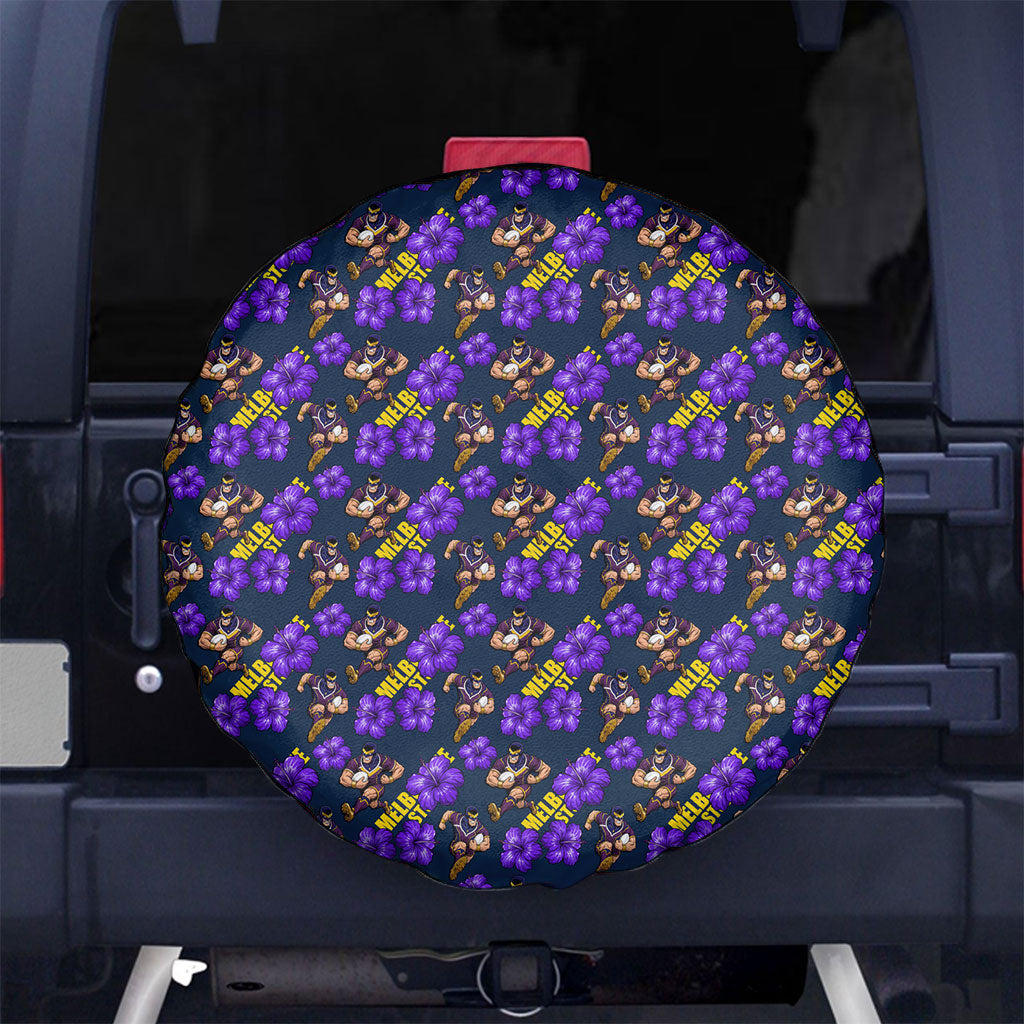 Melbourne Storm Spare Tire Cover Tropical Hibiscus Floral Seamless Rugby Mascot