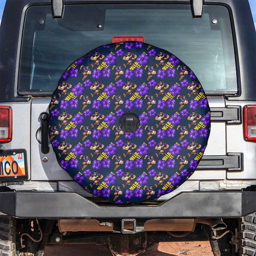 Melbourne Storm Spare Tire Cover Tropical Hibiscus Floral Seamless Rugby Mascot