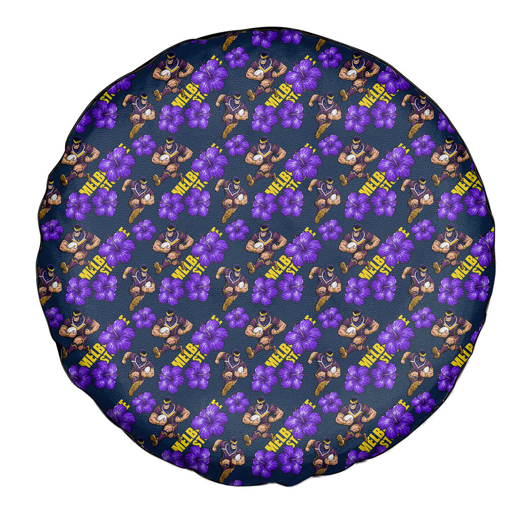 Melbourne Storm Spare Tire Cover Tropical Hibiscus Floral Seamless Rugby Mascot