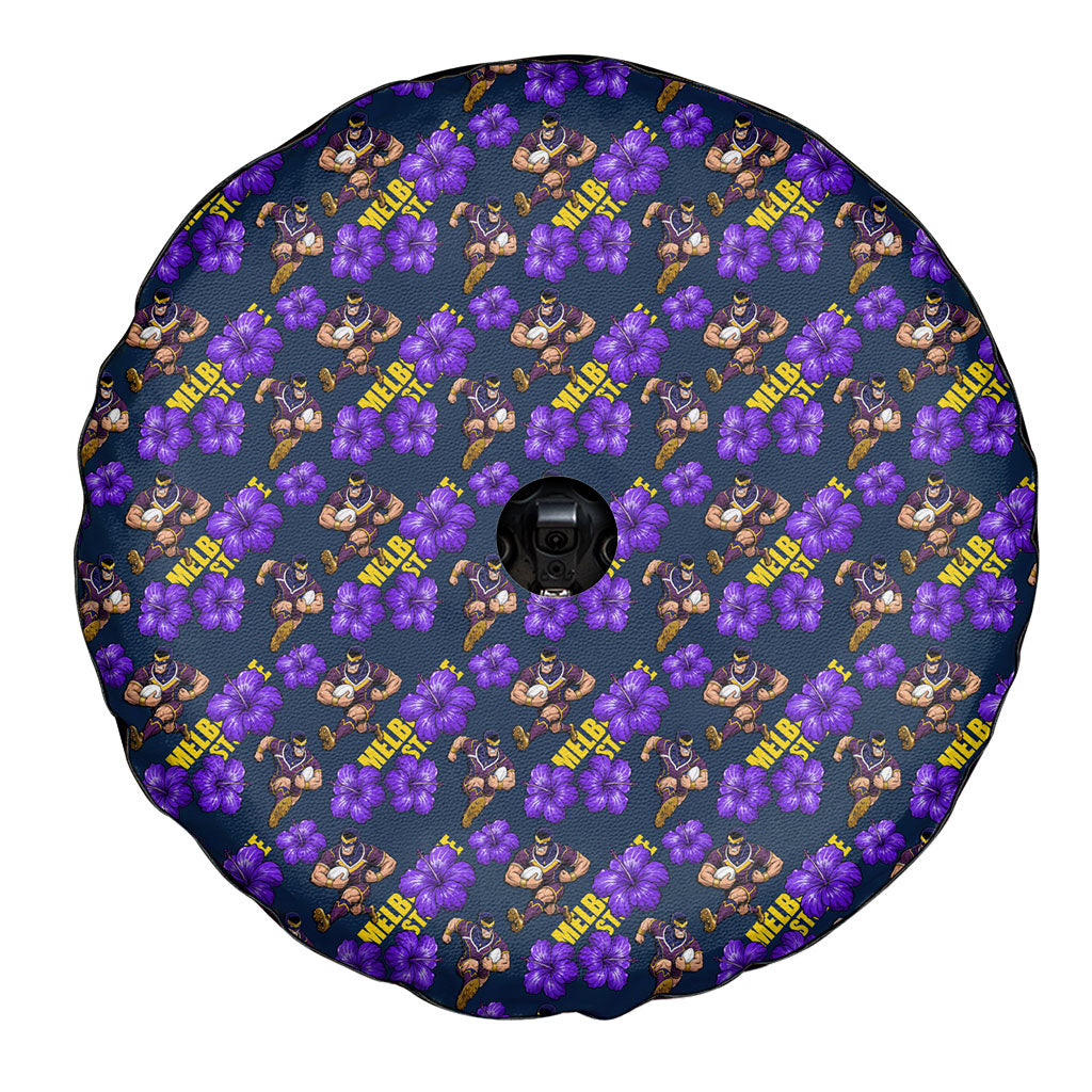 Melbourne Storm Spare Tire Cover Tropical Hibiscus Floral Seamless Rugby Mascot